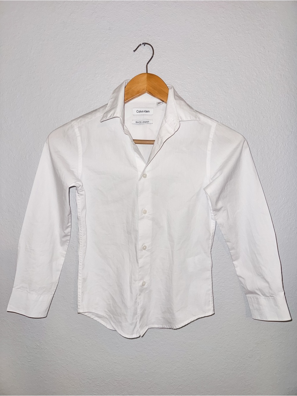 Calvin Klein White Kids Long-Sleeve Dress Shirt Slim Fit + Stretch Kids Size 8